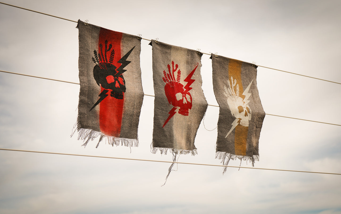 The Signal Flag — Skull & Lightning No. 02 · Black on Red Stripe · 10×14"