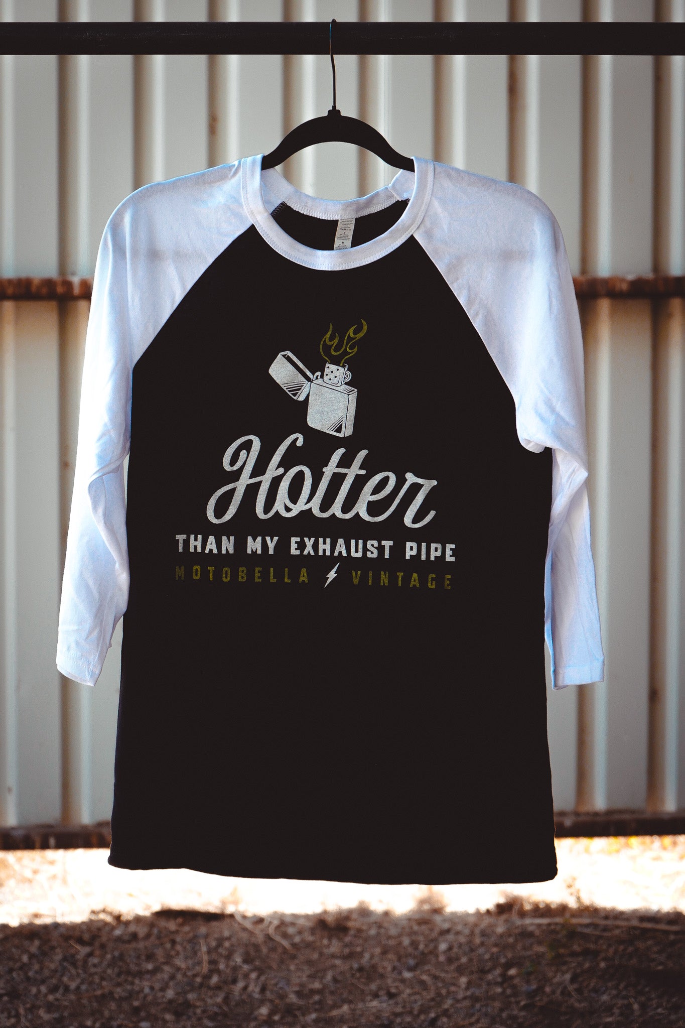 MotoBella Vintage ¾ Sleeve Raglan – Hotter Than My Exhaust Pipe