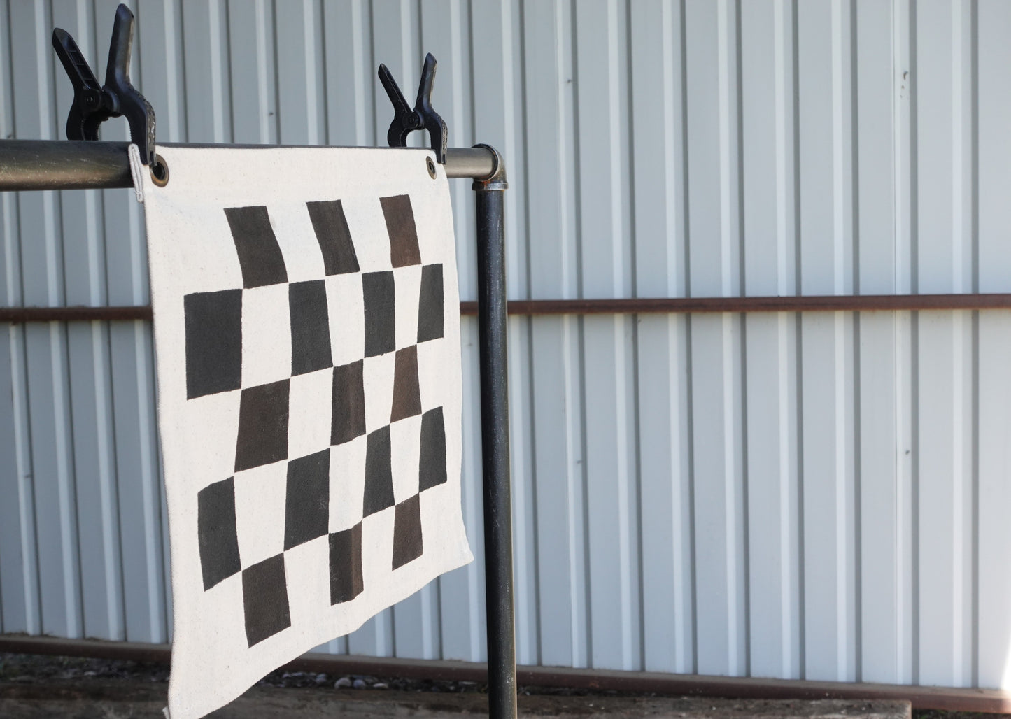 Handmade Checkered Flag in Bone, Horizontal