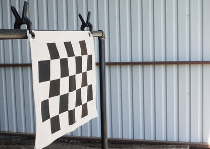 Handmade Checkered Flag in Bone, Horizontal