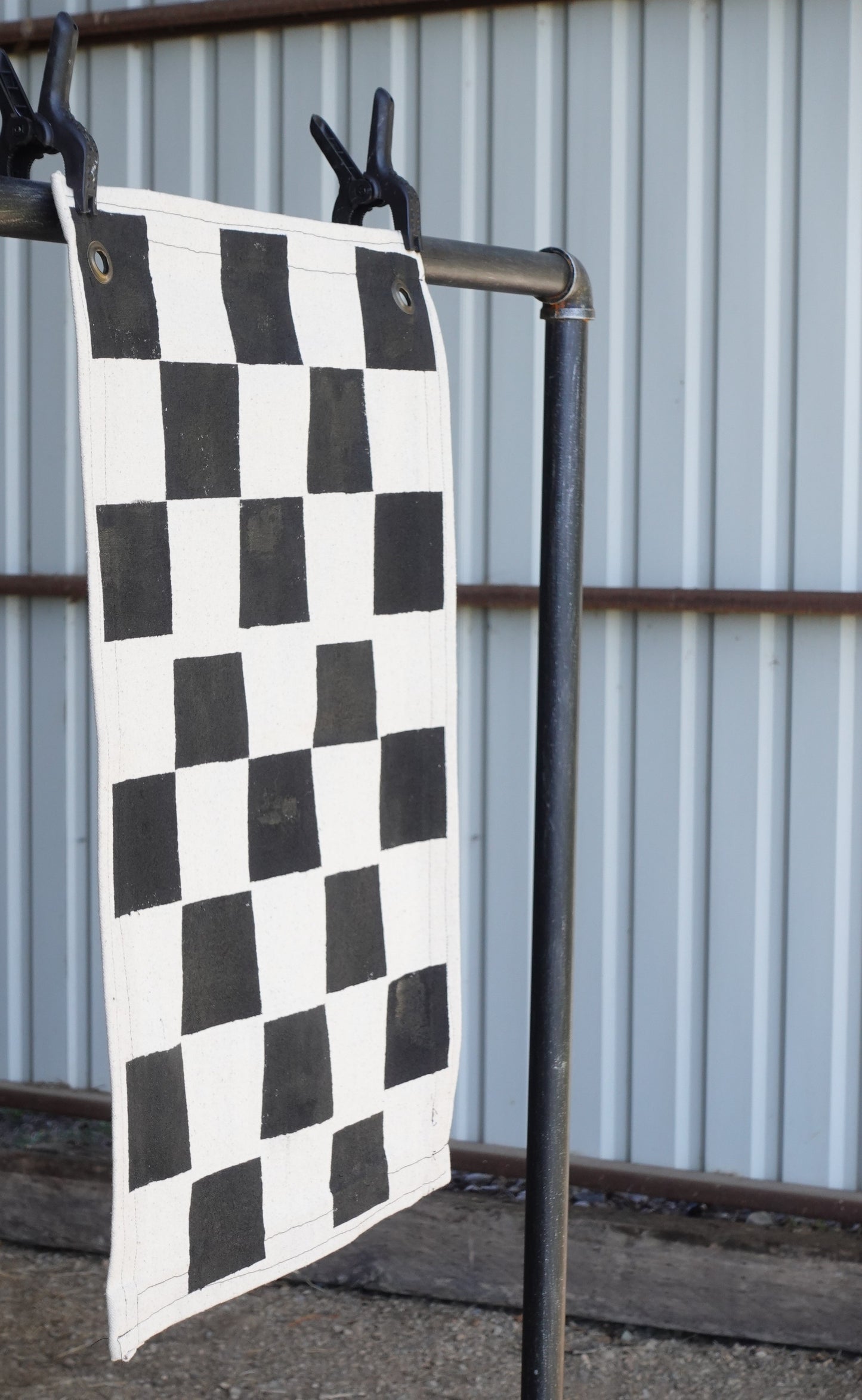 Handmade Checkered Flag in Bone, Vertical