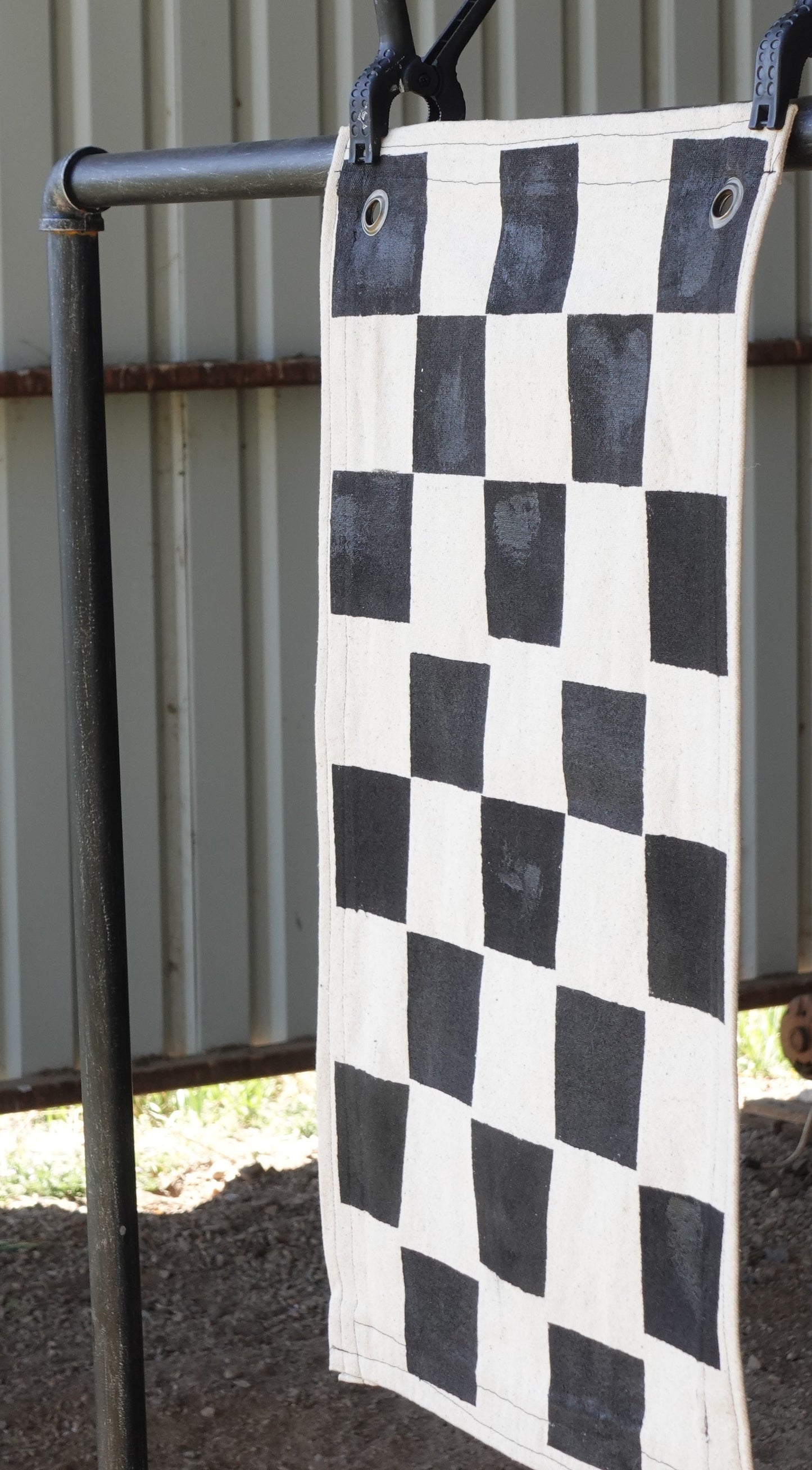 Handmade Checkered Flag in Bone, Vertical