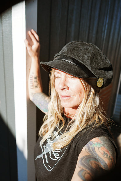 Corduroy Pageboy Hat + Hat Pin