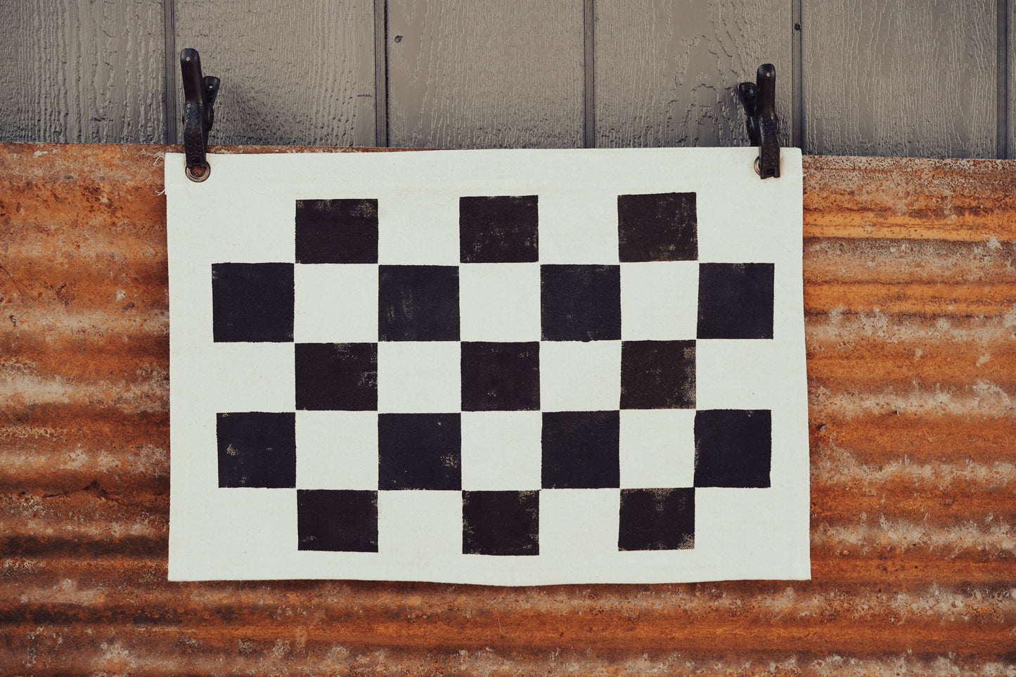 Handmade Checkered Flag in Bone, Horizontal