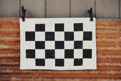 Handmade Checkered Flag in Bone, Horizontal