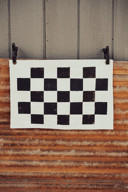 Handmade Checkered Flag in Bone, Horizontal