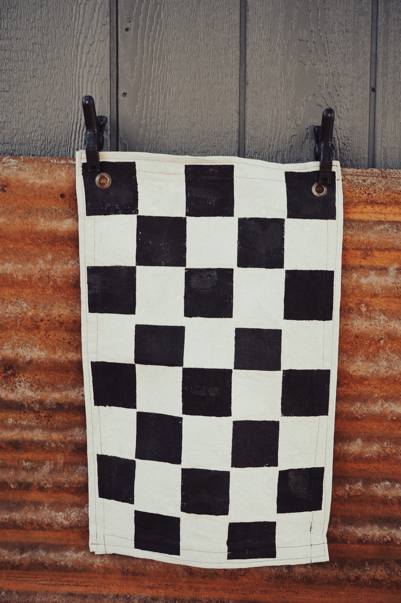 Handmade Checkered Flag in Bone, Vertical