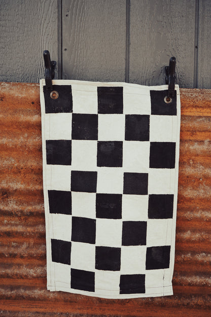 Handmade Checkered Flag in Bone, Vertical