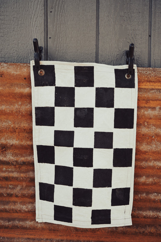 Handmade Checkered Flag in Bone, Vertical