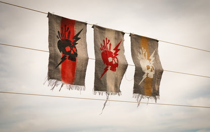 The Signal Flag — Skull & Lightning No. 02 · Black on Red Stripe · 10×14"
