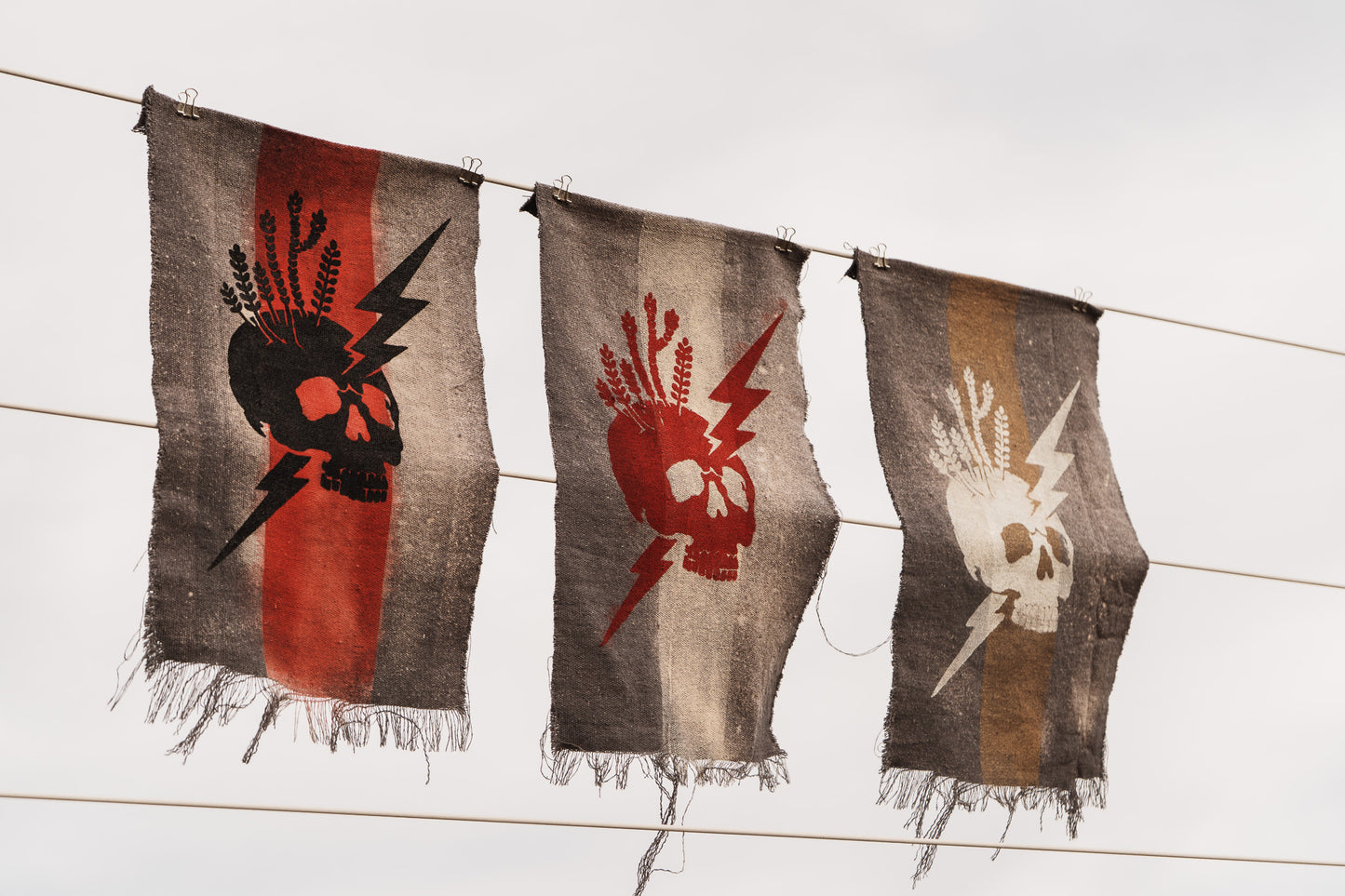 The Signal Flag — Skull & Lightning No. 01 · Red on Aged Canvas