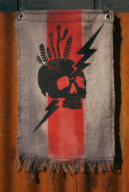 The Signal Flag — Skull & Lightning No. 02 · Black on Red Stripe · 10×14"