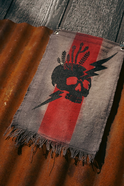 The Signal Flag — Skull & Lightning No. 02 · Black on Red Stripe · 10×14"