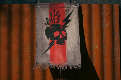 The Signal Flag — Skull & Lightning No. 02 · Black on Red Stripe · 10×14"