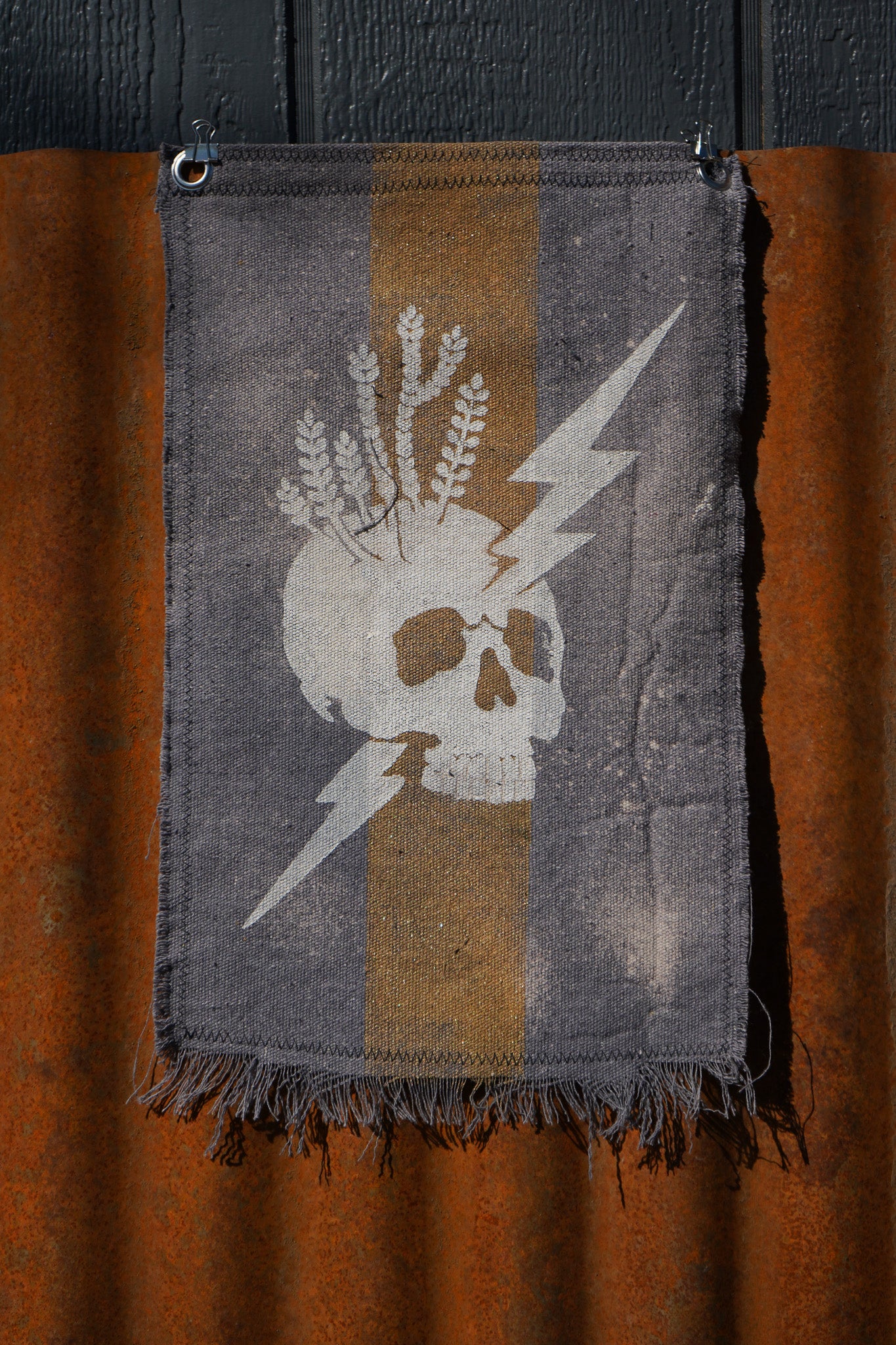 The Signal Flag — Skull & Lightning No. 03 · Bone on Gold Stripe · 10×14"