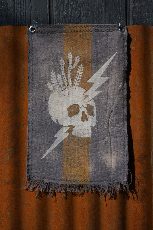 The Signal Flag — Skull & Lightning No. 03 · Bone on Gold Stripe · 10×14"