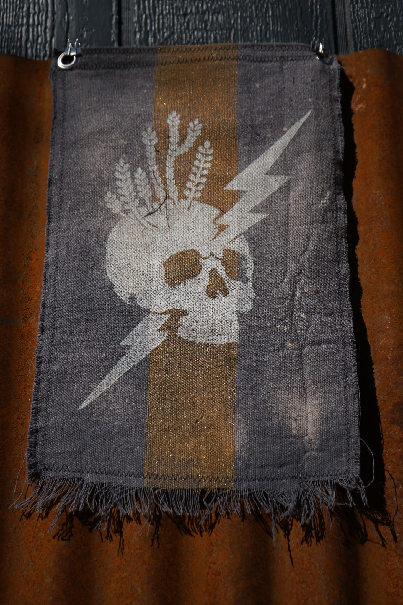 The Signal Flag — Skull & Lightning No. 03 · Bone on Gold Stripe · 10×14"