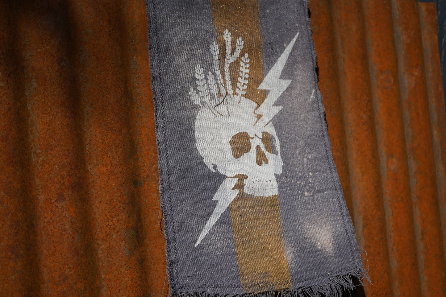 The Signal Flag — Skull & Lightning No. 03 · Bone on Gold Stripe · 10×14"